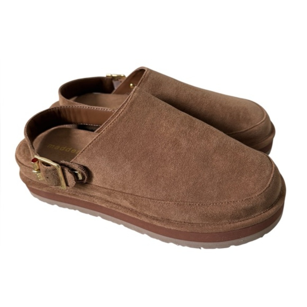 Steve Madden Graham Suede Clogs Brown‎ Mule Buckle Womens 7.5 NWOT - Picture 3 of 7